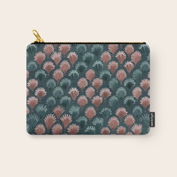 Art Deco scallops Watercolour palmtrees - teal pink Carry All Pouch Gallery Image 1