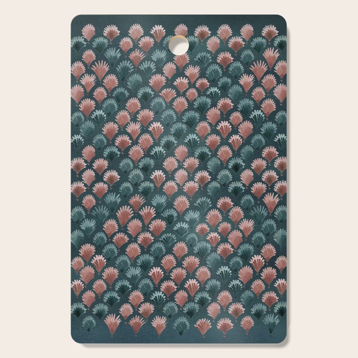 Art Deco scallops Watercolour palmtrees - teal pink Cutting Board Gallery Image 1