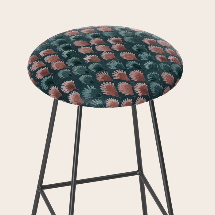 Art Deco scallops Watercolour palmtrees - teal pink Stool Gallery Image 2
