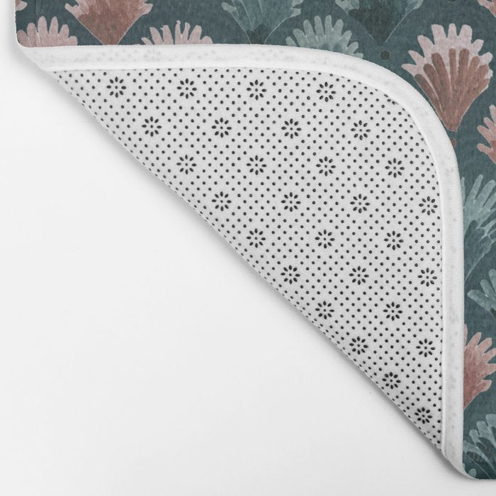 Art Deco scallops Watercolour palmtrees - teal pink Bath Mat Gallery Image 2