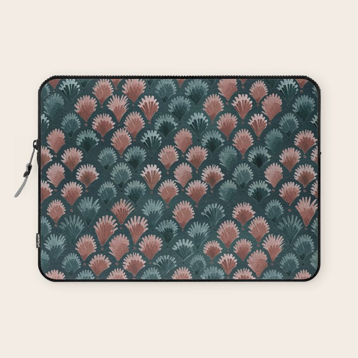 Art Deco scallops Watercolour palmtrees - teal pink Laptop Sleeve Gallery Image 1