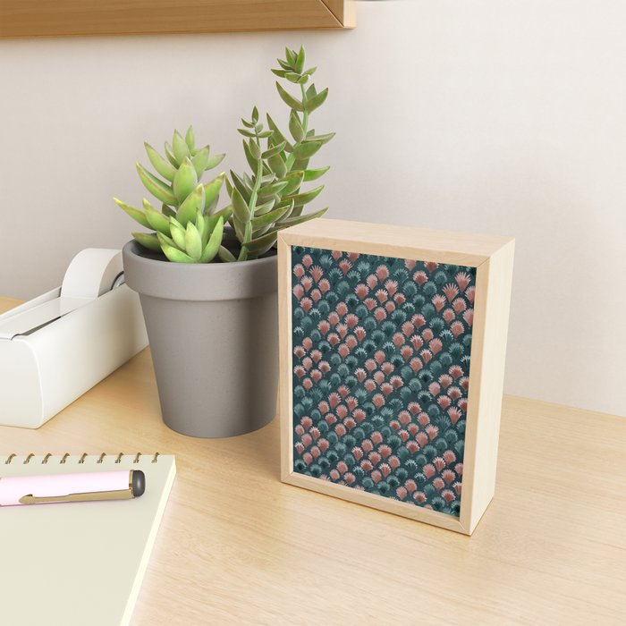 Art Deco scallops Watercolour palmtrees - teal pink Mini Art Print Gallery Image 2