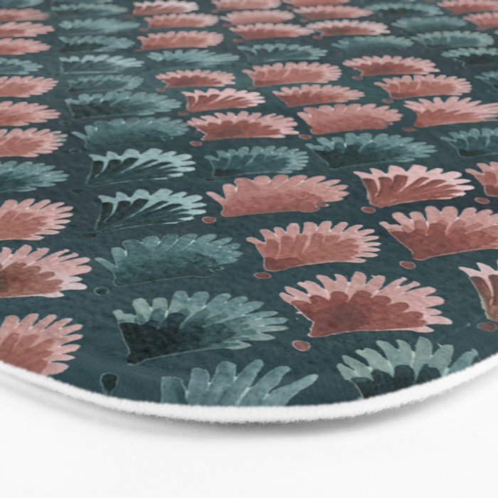 Art Deco scallops Watercolour palmtrees - teal pink Bath Mat Gallery Image 3