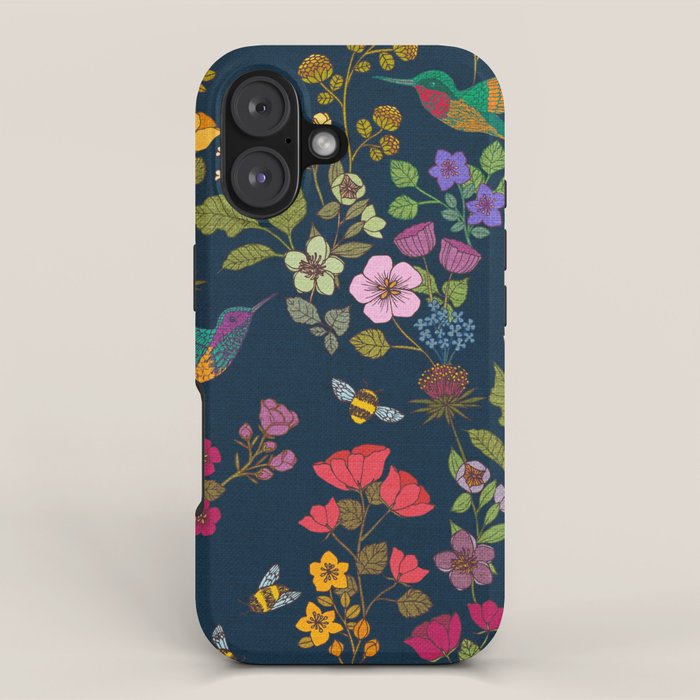 Hummingbirds and Bees {Deep Blue} iPhone Case Gallery Image 1