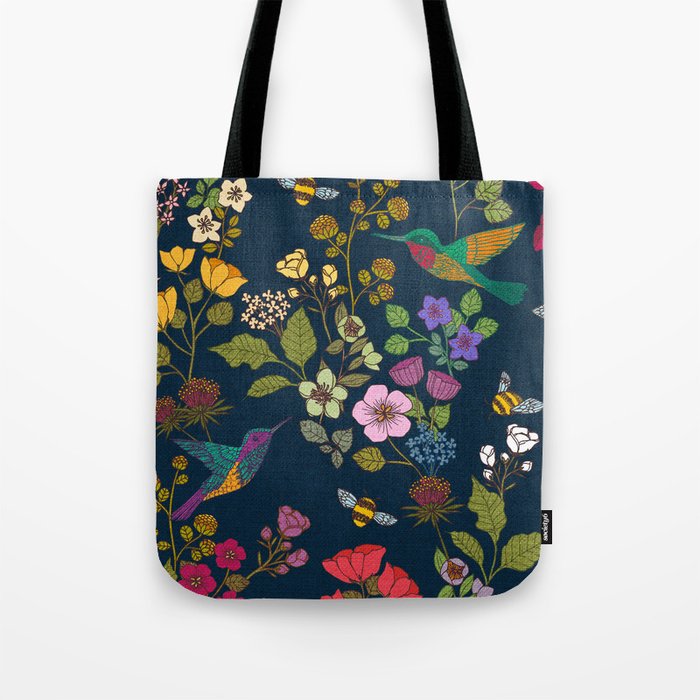 Hummingbirds and Bees {Deep Blue} Tote Bag Gallery Image 1