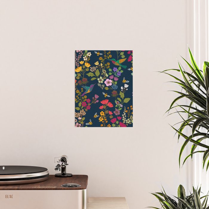 Hummingbirds and Bees {Deep Blue} Poster Gallery Image 2