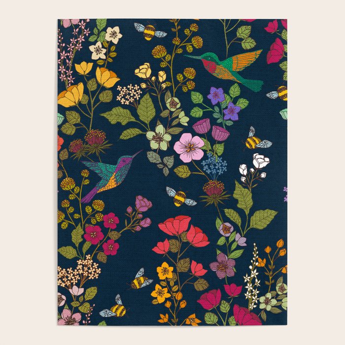 Hummingbirds and Bees {Deep Blue} Poster Gallery Image 4