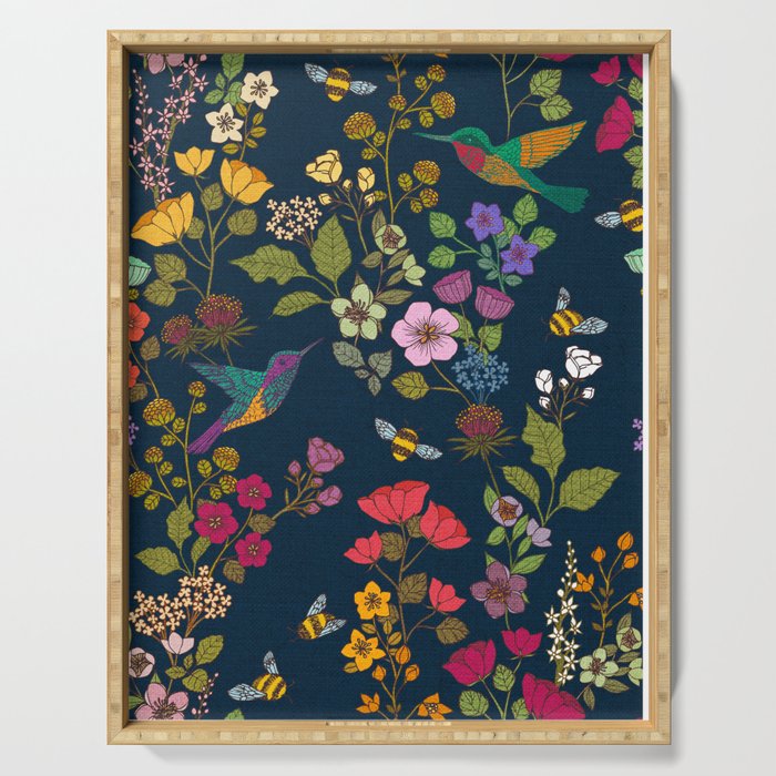 Hummingbirds and Bees {Deep Blue} Serving Tray Gallery Image 1
