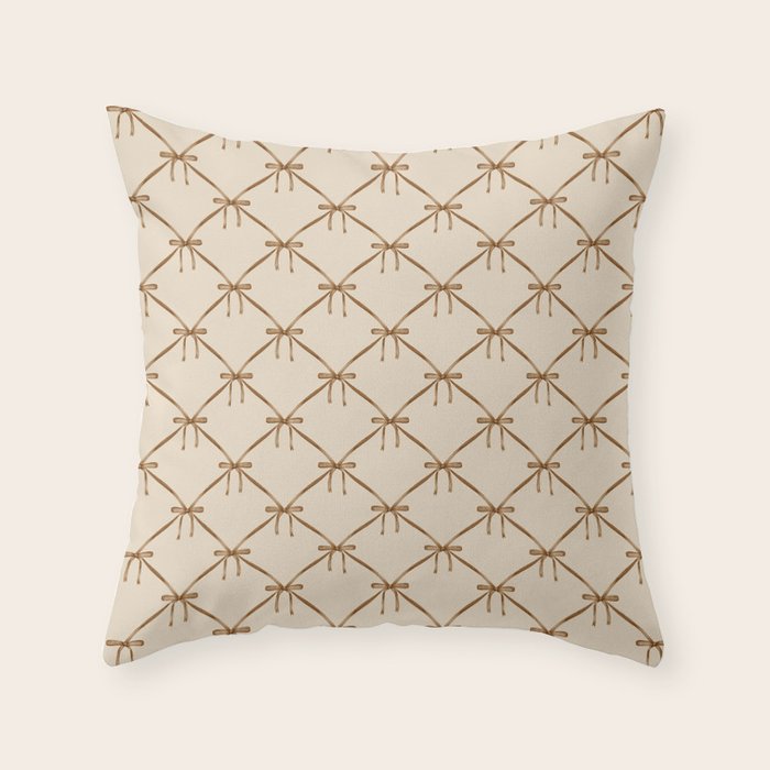 Bows & Ribbons Pattern LVI Neutral Beige Throw Pillow Gallery Image 1