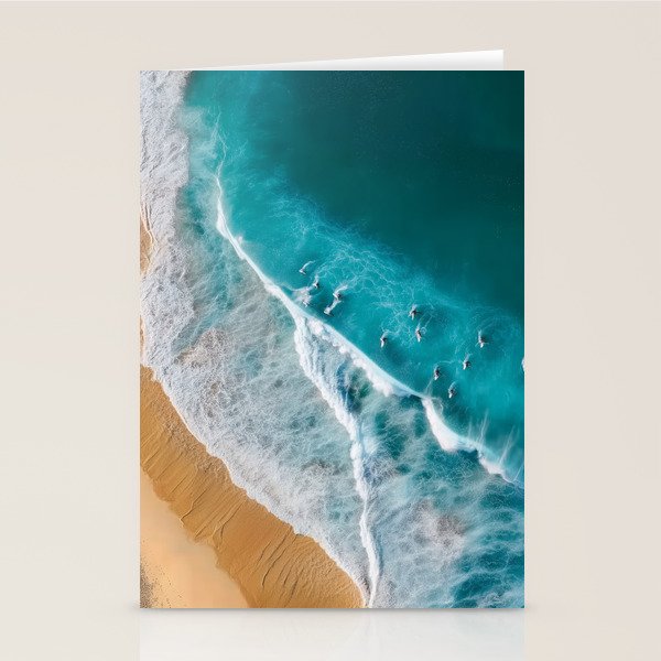 Turquoise Tides - Aerial View of Ocean Waves and Shore Stationery Card Gallery Image 2