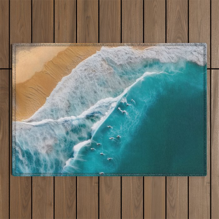 Turquoise Tides - Aerial View of Ocean Waves and Shore Outdoor Rug Gallery Image 1