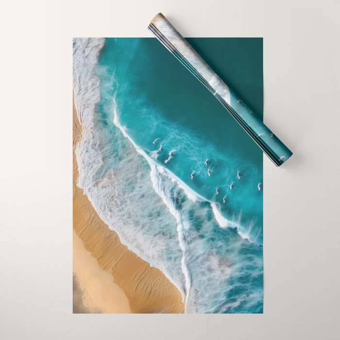 Turquoise Tides - Aerial View of Ocean Waves and Shore Wrapping Paper Gallery Image 1