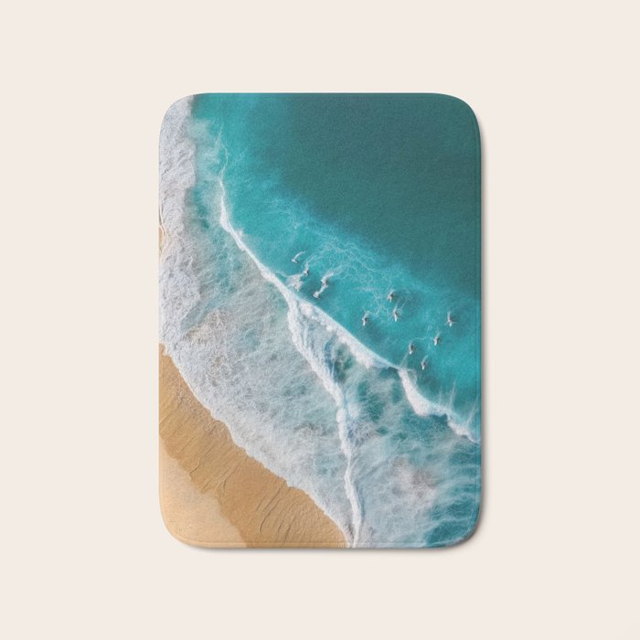 Turquoise Tides - Aerial View of Ocean Waves and Shore Bath Mat Gallery Image 1