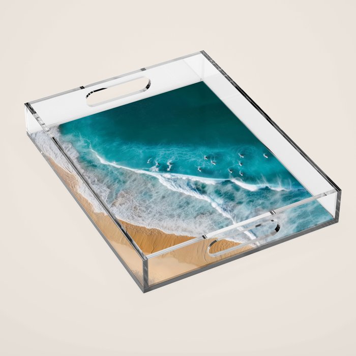 Turquoise Tides - Aerial View of Ocean Waves and Shore Acrylic Tray Gallery Image 1