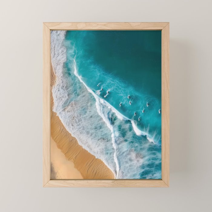 Turquoise Tides - Aerial View of Ocean Waves and Shore Mini Art Print Gallery Image 1