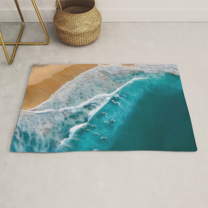 Turquoise Tides - Aerial View of Ocean Waves and Shore Rug Gallery Image 1