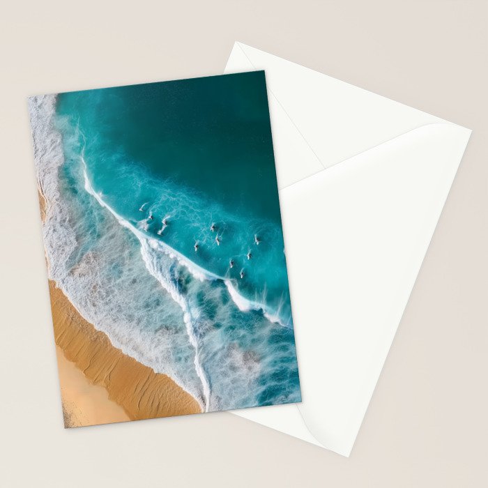 Turquoise Tides - Aerial View of Ocean Waves and Shore Stationery Card Gallery Image 2