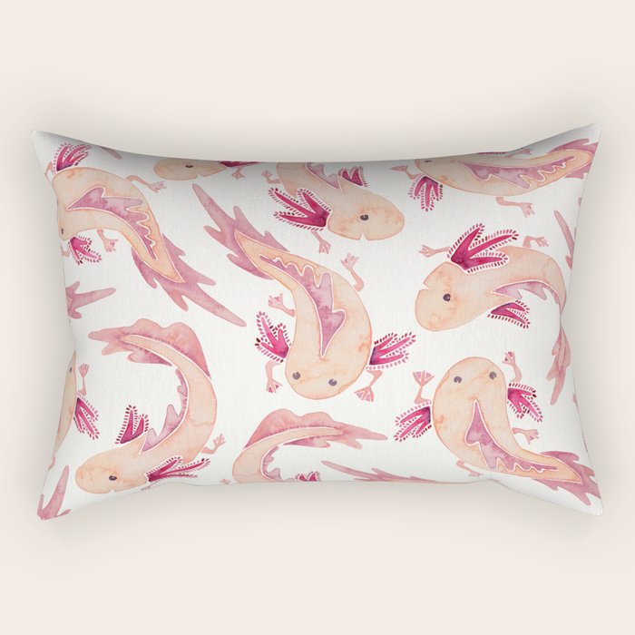 Mexican Axolotls Watercolor Rectangular Pillow Gallery Image 1