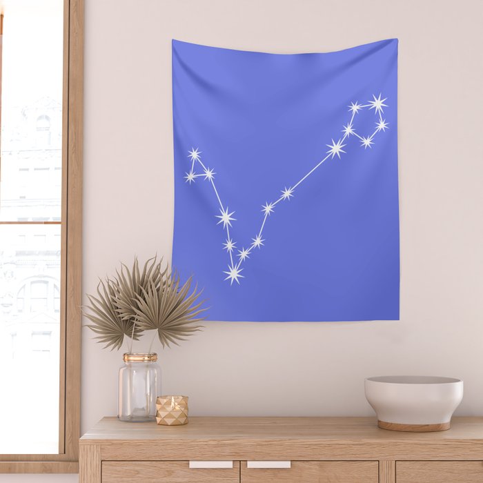 Pisces Zodiac Star Constellation Line Art Periwinkle Purple Wall Tapestry Gallery Image 2