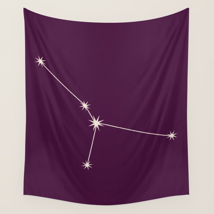 Cancer Zodiac Star Constellation Line Art Plum Purple Wall Tapestry Gallery Image 4