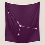 Cancer Zodiac Star Constellation Line Art Plum Purple Wall Tapestry Gallery Image 4