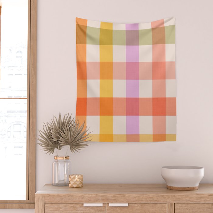 Retro Summer Pastel Gingham Wall Tapestry Gallery Image 2