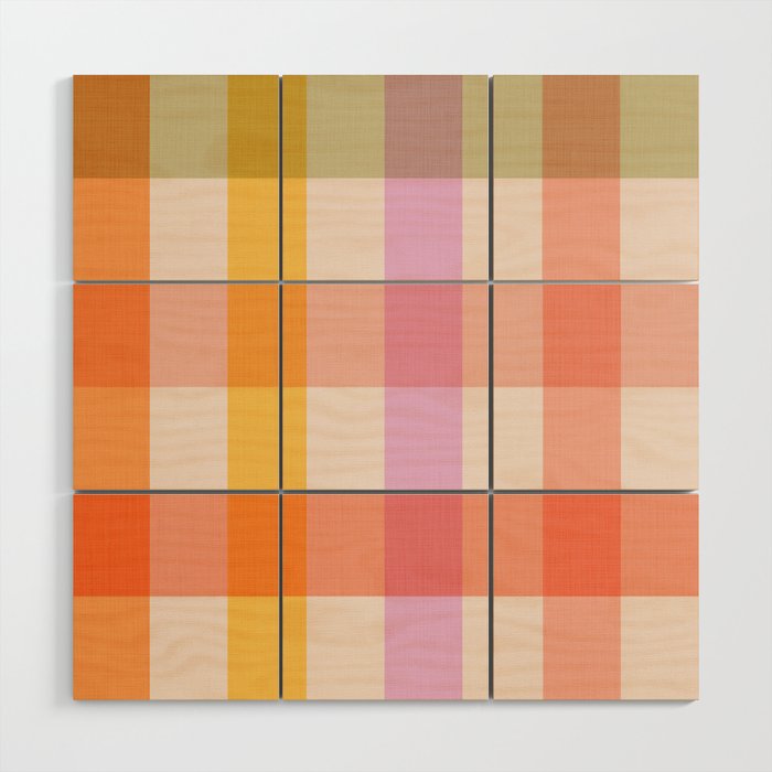 Retro Summer Pastel Gingham Wood Wall Art Gallery Image 1