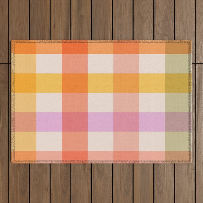 Retro Summer Pastel Gingham Outdoor Rug Gallery Image 1