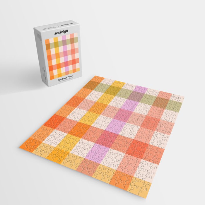 Retro Summer Pastel Gingham Jigsaw Puzzle Gallery Image 2