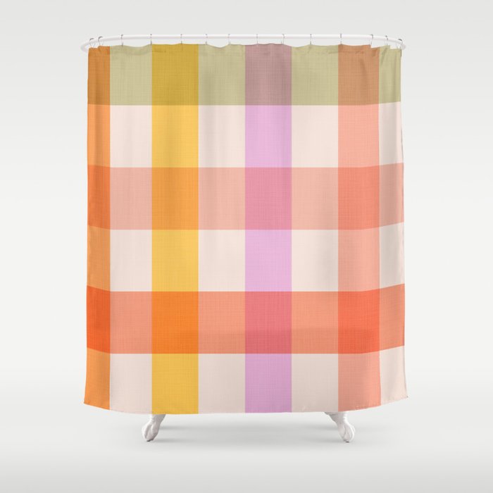 Retro Summer Pastel Gingham Shower Curtain Gallery Image 1