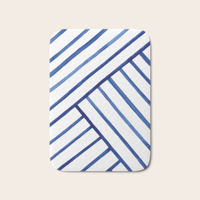 Watercolor lines pattern | Navy blue Bath Mat Gallery Image 1