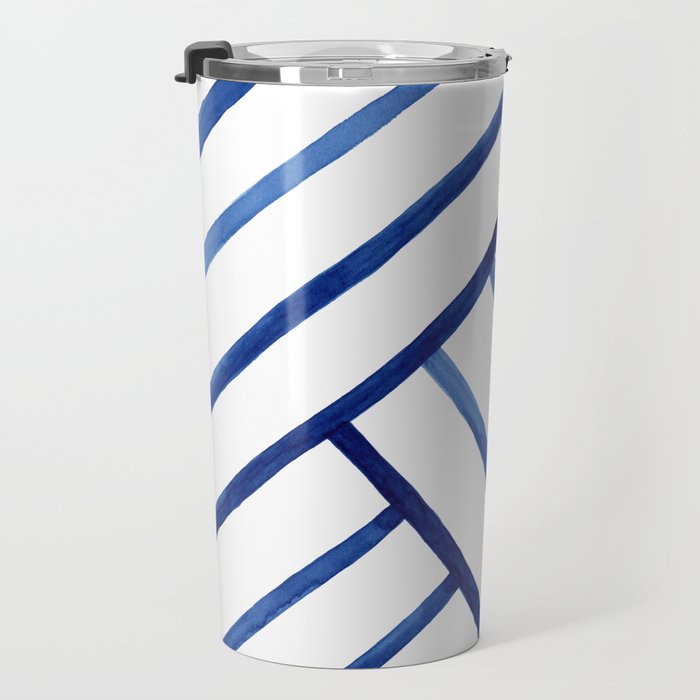 Watercolor lines pattern | Navy blue Travel Mug Gallery Image 3