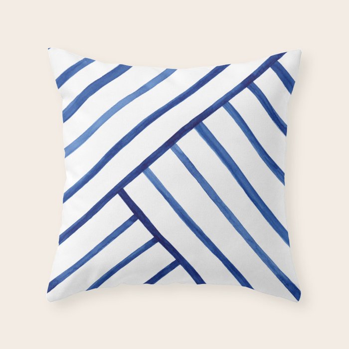 Watercolor lines pattern | Navy blue Throw Pillow Gallery Image 1