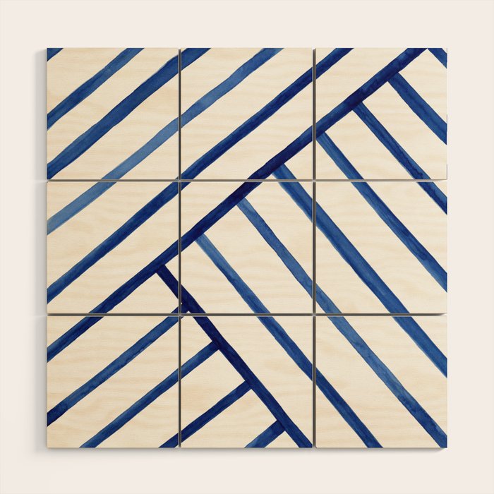 Watercolor lines pattern | Navy blue Wood Wall Art Gallery Image 1