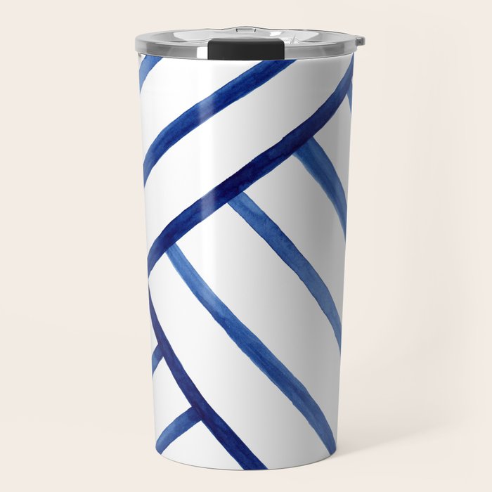 Watercolor lines pattern | Navy blue Travel Mug Gallery Image 1