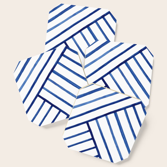 Watercolor lines pattern | Navy blue Coaster Gallery Image 1