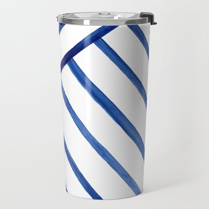 Watercolor lines pattern | Navy blue Travel Mug Gallery Image 2