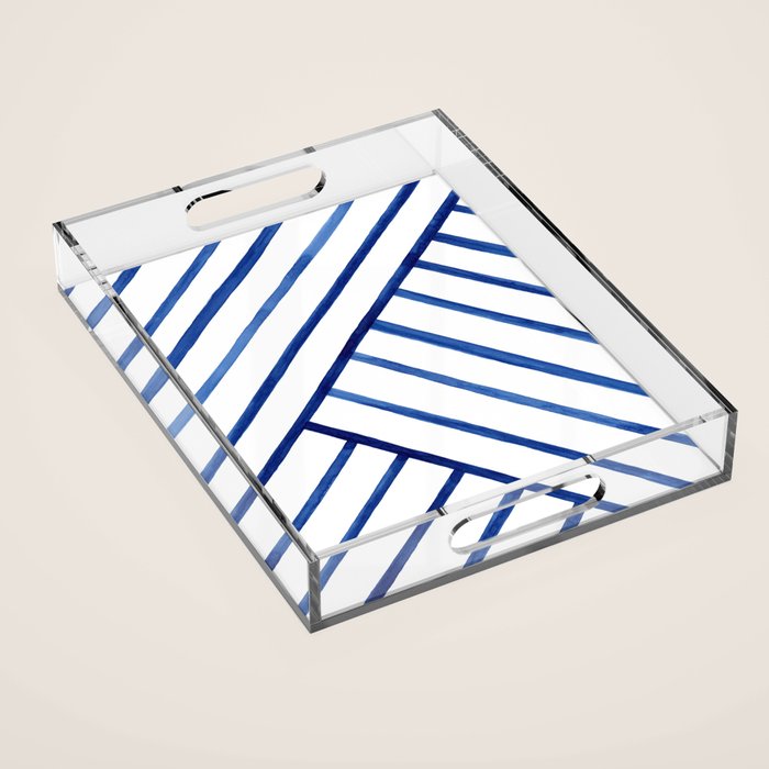 Watercolor lines pattern | Navy blue Acrylic Tray Gallery Image 1