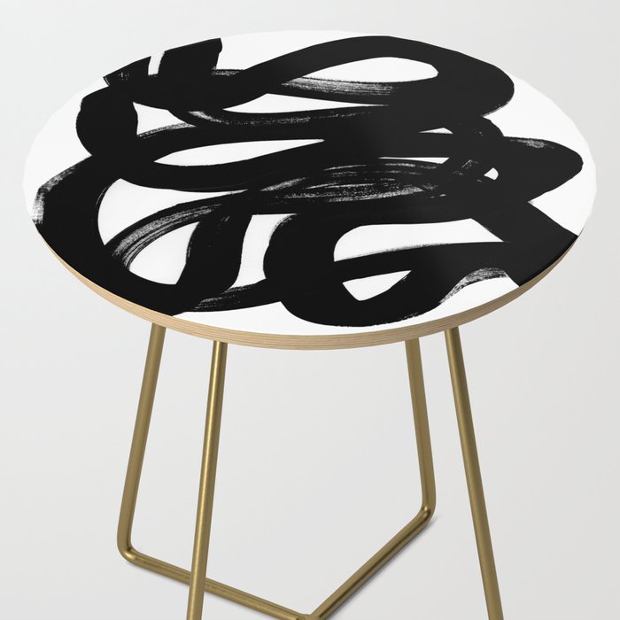 Swirl Black & White Minimalist Abstract Mid century Ink Art Dark Brush Strokes Side Table Gallery Image 2