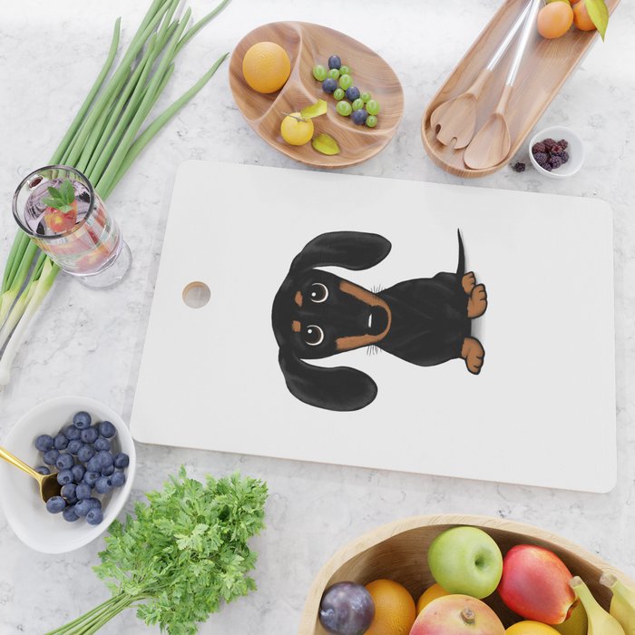 Black and Tan Dachshund | Cute Cartoon Wiener Dog Cutting Board Gallery Image 2