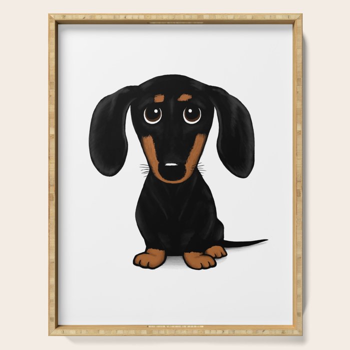 Black and Tan Dachshund | Cute Cartoon Wiener Dog Serving Tray Gallery Image 1