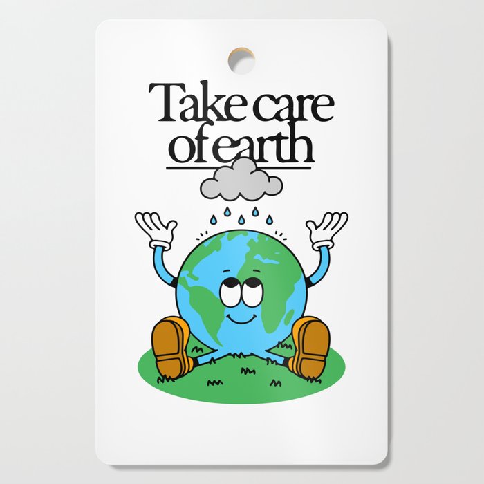 Funny earth planet cartoon mascot character  Cutting Board Gallery Image 1
