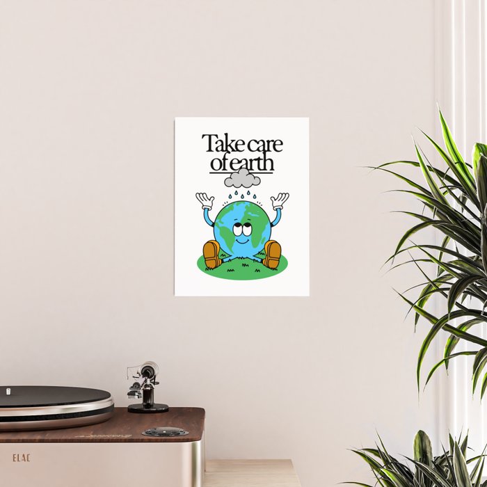 Funny earth planet cartoon mascot character  Poster Gallery Image 2