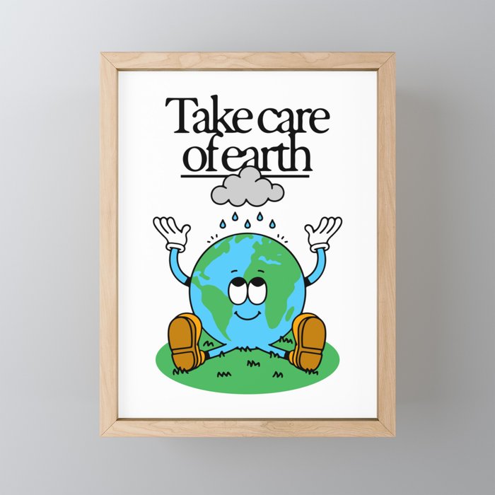 Funny earth planet cartoon mascot character  Mini Art Print Gallery Image 1