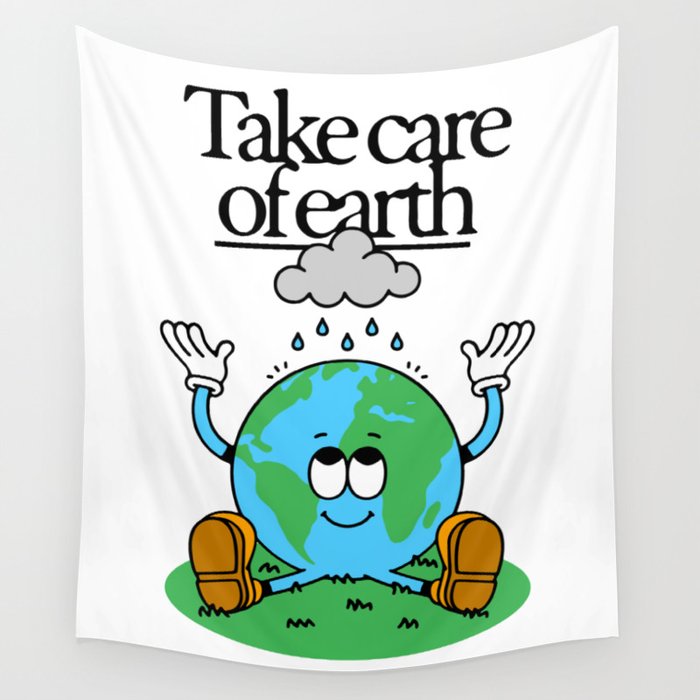 Funny earth planet cartoon mascot character  Wall Tapestry Gallery Image 4