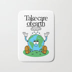 Funny earth planet cartoon mascot character  Bath Mat Gallery Image 1