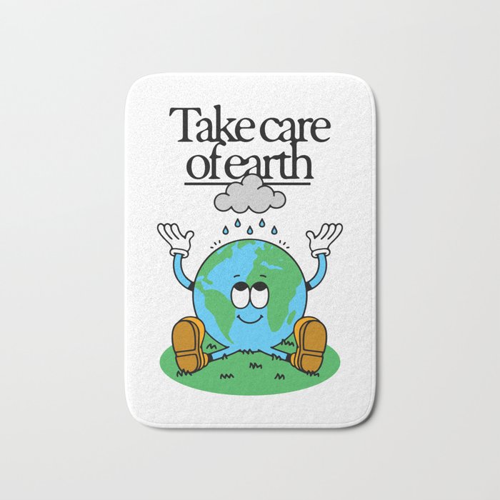 Funny earth planet cartoon mascot character  Bath Mat Gallery Image 1