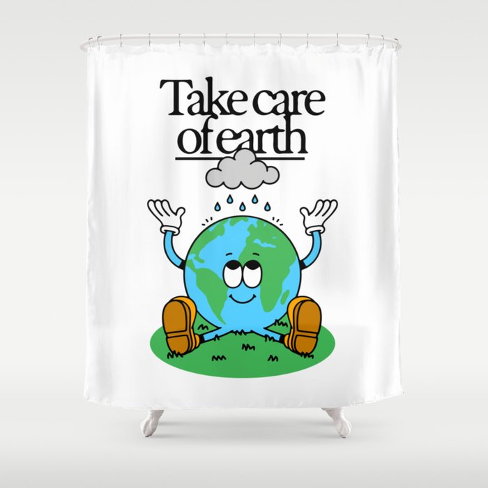 Funny earth planet cartoon mascot character  Shower Curtain Gallery Image 1
