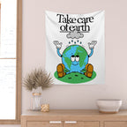 Funny earth planet cartoon mascot character  Wall Tapestry Gallery Image 2
