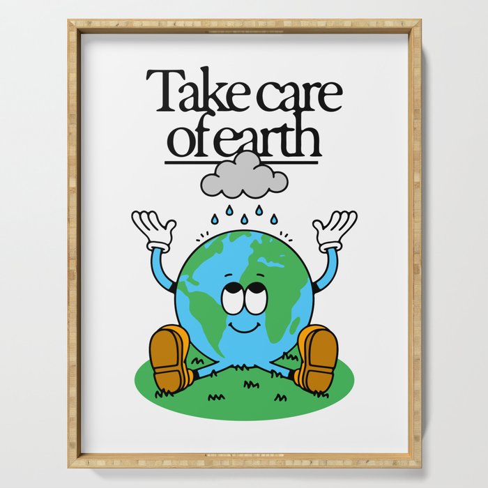 Funny earth planet cartoon mascot character  Serving Tray Gallery Image 1